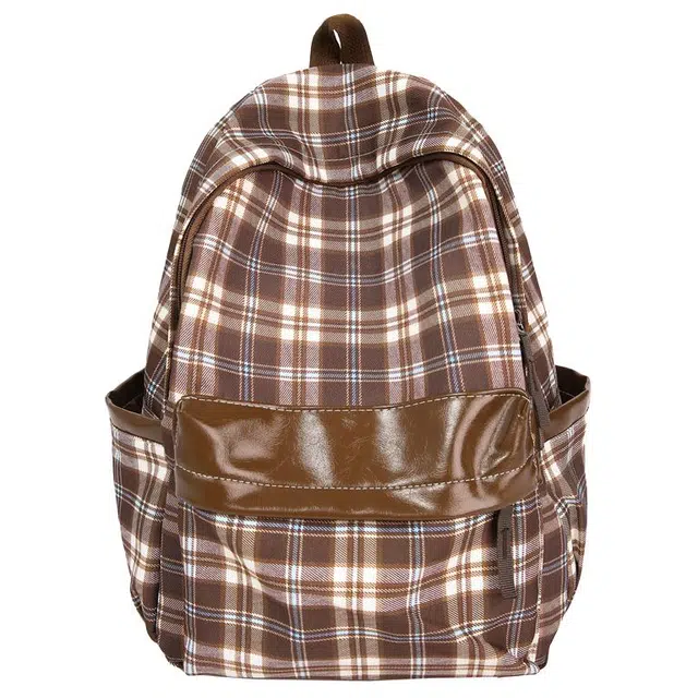 MingLu Classic Plaid Backpack Brown