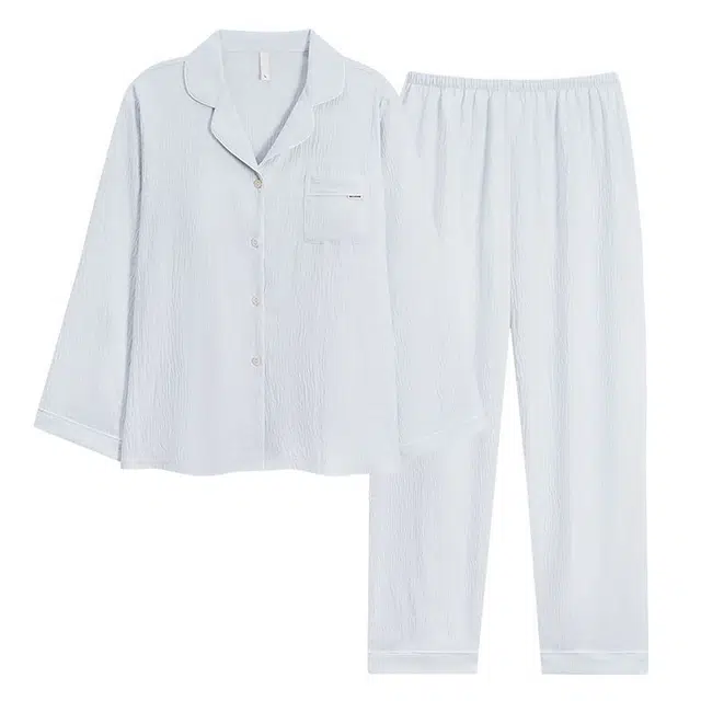 俏韵 翻领夏季春云朵棉长袖长裤开衫简约休闲家居服可外穿睡衣套装 女款