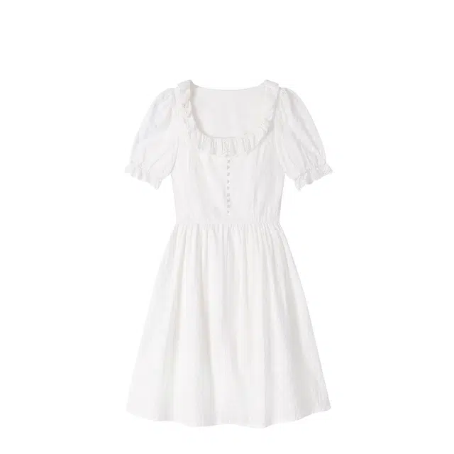 如续 法式小众简约套头款高级感花边短裙短袖连衣裙 女款