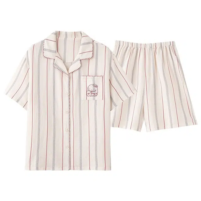 俏韵 翻领夏季云朵棉开衫短袖短裤家居服可外穿睡衣套装 女款