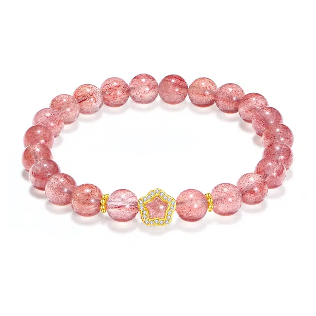 【普陀山官方已过香】 普陀山文创 一眼星动国风浪漫粉色桃花朵朵转运珠佳偶天成早日脱单百搭配饰#好运处理 草莓晶 手串 男女同款情侣款