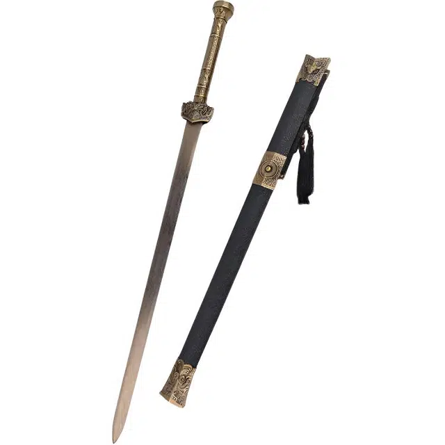 天字号 星裁剑 长款宝剑高锰钢刻花手柄绸缎包杉木鞘 成品模型