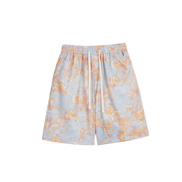 明尼凯 美式复古高街基础款扎染满印提花设计印高级感百搭小众个性潮牌痞帅宽松直筒五分休闲短裤 男女同款