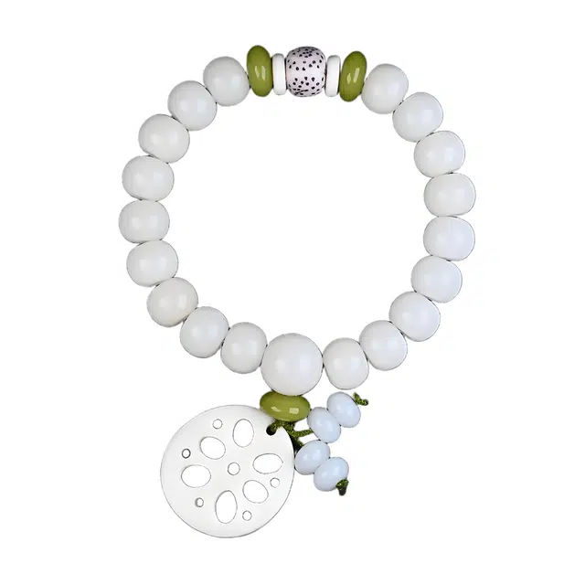 絮物 国潮荷心藕片穗子新中式设计轻奢高级感念珠小众文玩诸事顺遂前程似锦佛珠盘玩好运 白玉菩提 手串 男女同款情侣款