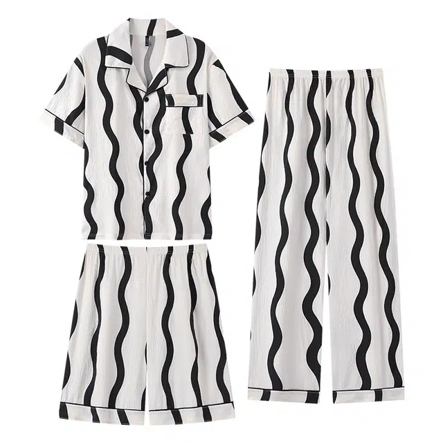 向薇 短袖短裤长裤夏季薄款云朵棉可外穿大码家居服睡衣套装 男款