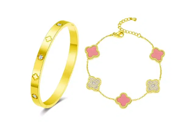 尚银福 幸运四叶草系列 森系小清新时尚优雅气质轻奢高级感 国潮新中式复古小众创意设计灵动闪耀好运五花手饰 合金 手链 女款