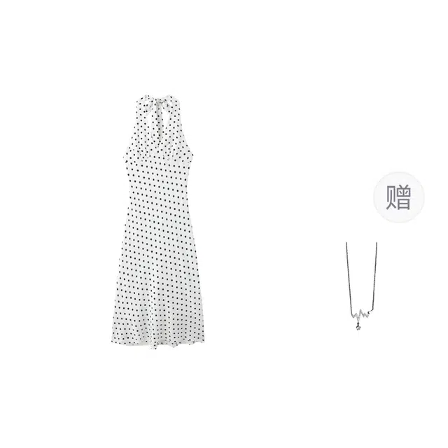 识恩 纯欲辣妹法式复古波点挂脖露背修身性感显瘦度假风吊带连衣裙 女款