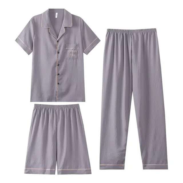 向薇 云朵棉夏季短袖短裤长裤休闲夏天青年开衫可外穿家居服睡衣套装 男款