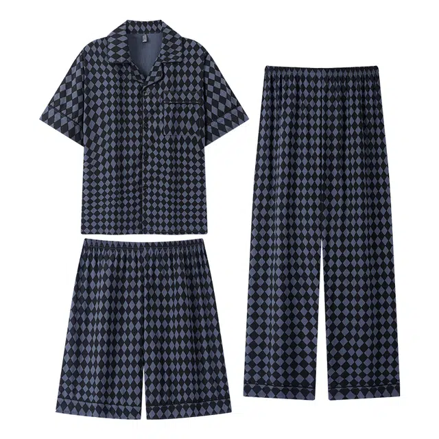 向薇 三件套短袖短裤长裤夏季薄款云朵棉可外穿大码家居服 睡衣套装 男款