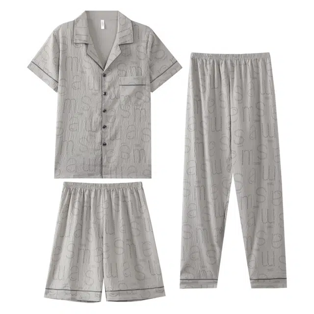 向薇 三件套夏季短袖短裤长裤柔软云朵棉可外穿家居服睡衣套装 男款