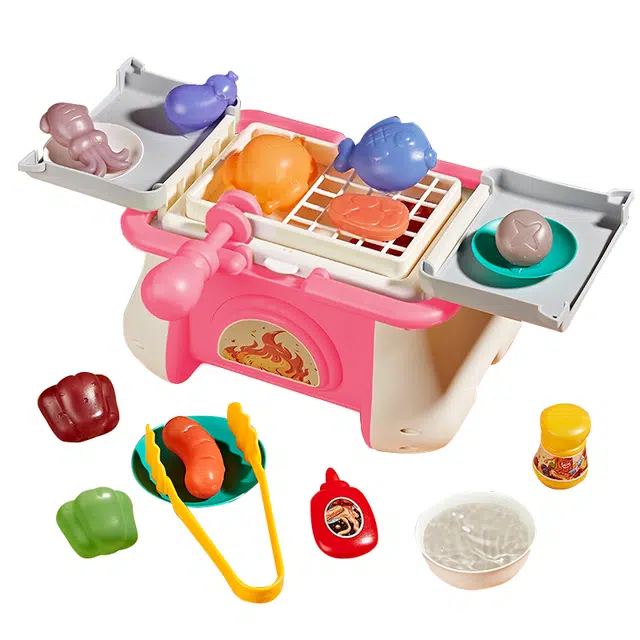 蓓臣 仿真变色烧烤厨房过家家 早教益智玩具 粉色