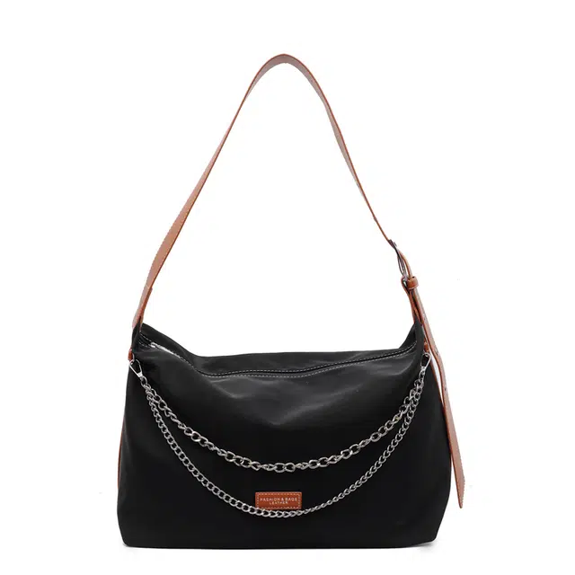 度森袋鼠 时尚简约韩系百搭链条设计 尼龙布 斜挎包 常规 女款 黑色