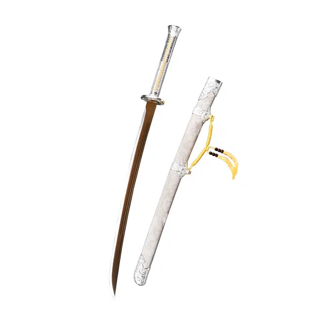 天字号 焰羽青刀 高锰钢刃合金装饰绣春刀剑皮革包实木鞘兵器 成品模型