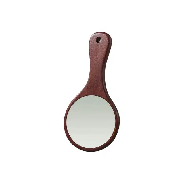 计轩 手拿手持镜木质手柄镜大号梳妆镜便携小镜子