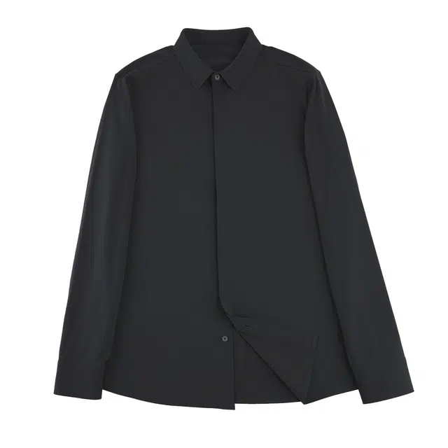 丹宁哲学 抗皱高密内里磨毛纯色长袖方领标准衬衫 男款