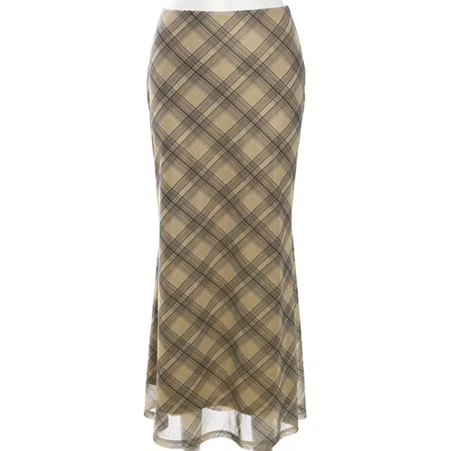 小卷要加油 复古格纹印花百搭高腰半身裙美式学院风显瘦网纱休闲长裙 女款