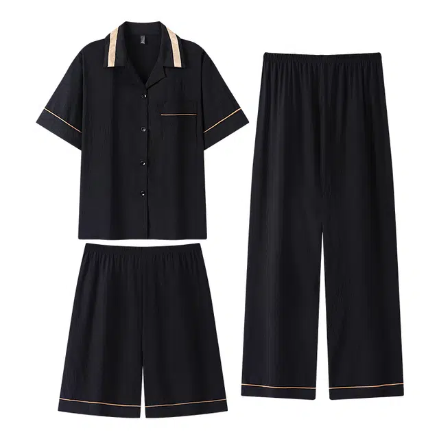 向薇  三件短裤长裤短袖夏季薄款云朵棉可外穿大码家居服睡衣套装 男款