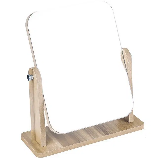 计轩 简约大号木质折叠台式化妆镜子 宿舍桌面可立便携