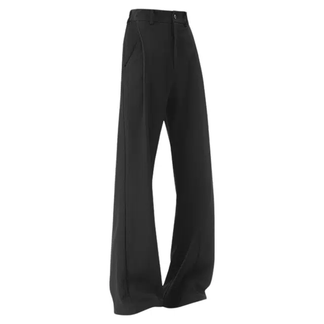 华夏儿女 美式基础高级感纯色简约宽松百搭解构拼接冰丝裤亲肤舒适柔软透气休闲坠感微喇西装裤 男女同款