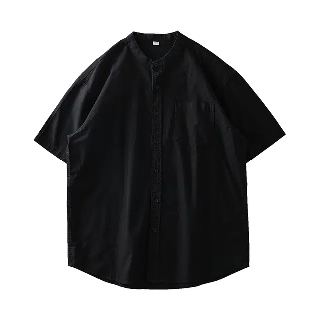 纯团 新中式重磅立领纯棉口袋休闲短袖衬衫 男女同款
