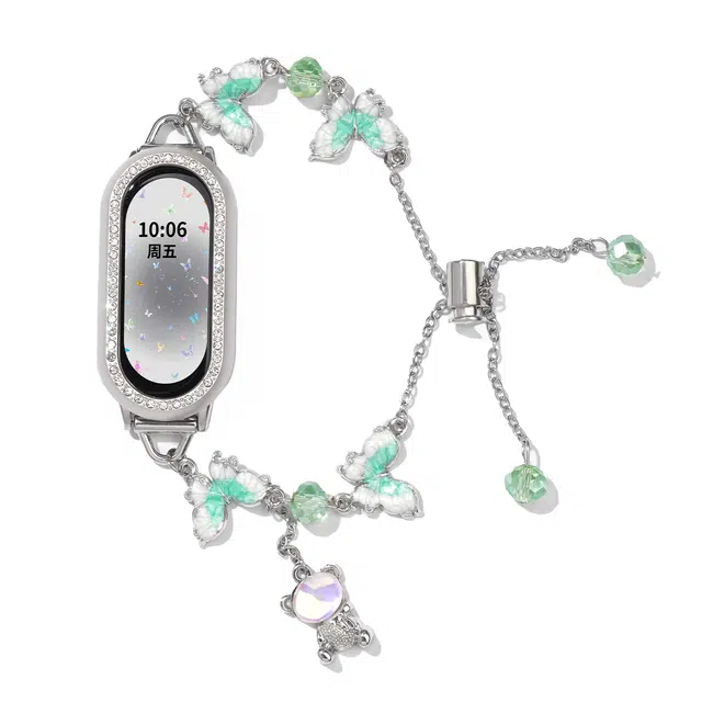 翱翔 表带 小米适用 金属串珠材质 时尚蝴蝶透气高级感表链男女通用