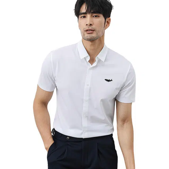 大白鲨 男士正装衬衣易打理短袖高级感寸休闲商务修身轻奢衬衫 男款