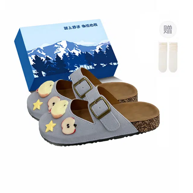 小鹿米利 可爱卡通苹果舒适百搭 防滑防磨包头拖鞋 女