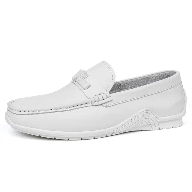 圣大骑士 牛皮革 简约时尚 驾车 休闲鞋 男款 白色