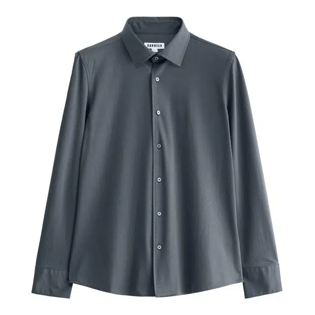 丹宁哲学 舒适四面弹针织面料纯色长袖温莎领标准衬衫 男款