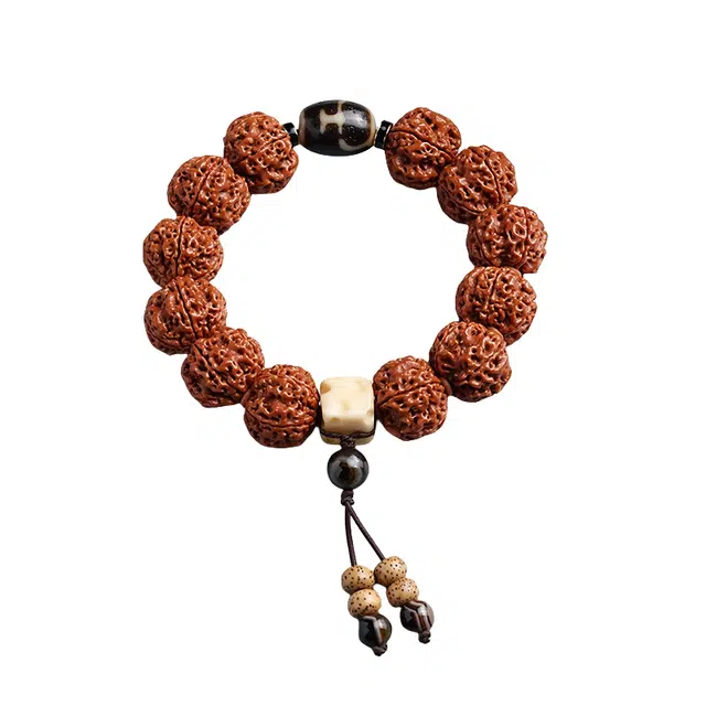 宣华意 新中式国潮文玩佛珠原籽单圈盘玩红皮串珠配饰 金刚菩提 手串 男女同款情侣款