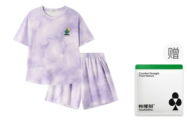 有棵树 纯棉抑菌扎染碎花短袖短裤常规袖圆领韩系小清新休闲睡衣套装 女款