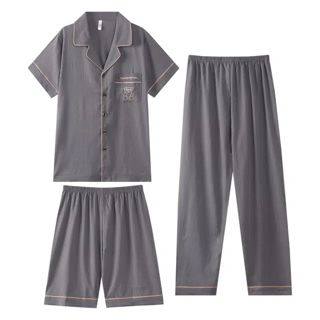 向薇 云朵棉夏季天薄款短袖短裤长裤三件可外穿家居服睡衣套装 男款