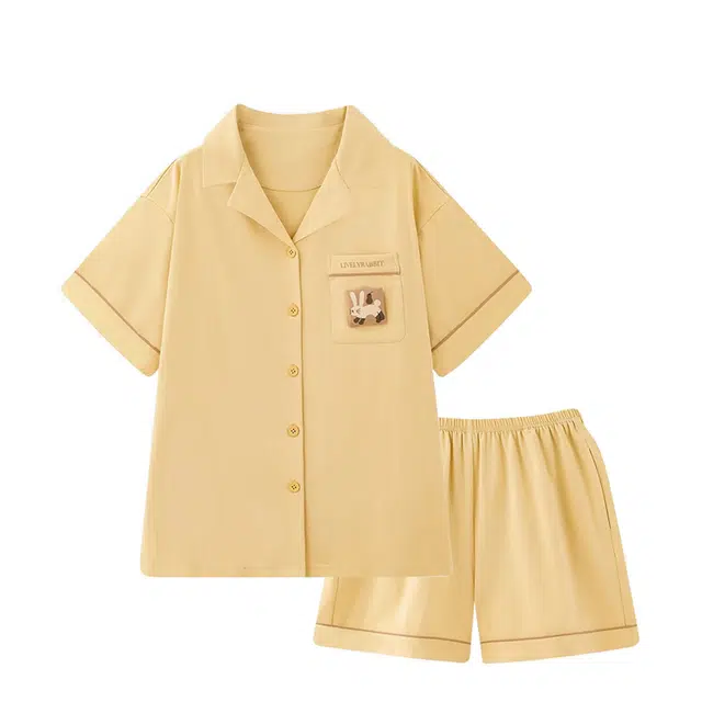 俏韵 翻领甜美舒适短袖三分裤薄款家居服可外穿夏季睡衣套装 男女同款