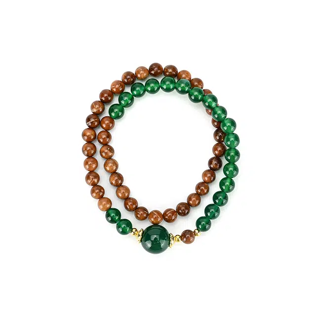 天纵 新中式复古小众设计轻奢双圈叠戴念珠 古风典雅文玩转运 简约高级感幸运文玩盘玩佛珠 库克 手串 女款