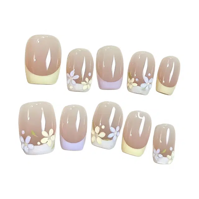 计轩 多巴胺法式立体花朵手工穿戴甲短款美甲贴片可拆卸显白  穿戴甲 短梯粉跳色 可爱