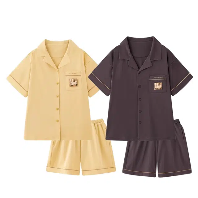 俏韵 翻领甜美舒适短袖三分裤薄款家居服可外穿夏季睡衣套装 男女同款