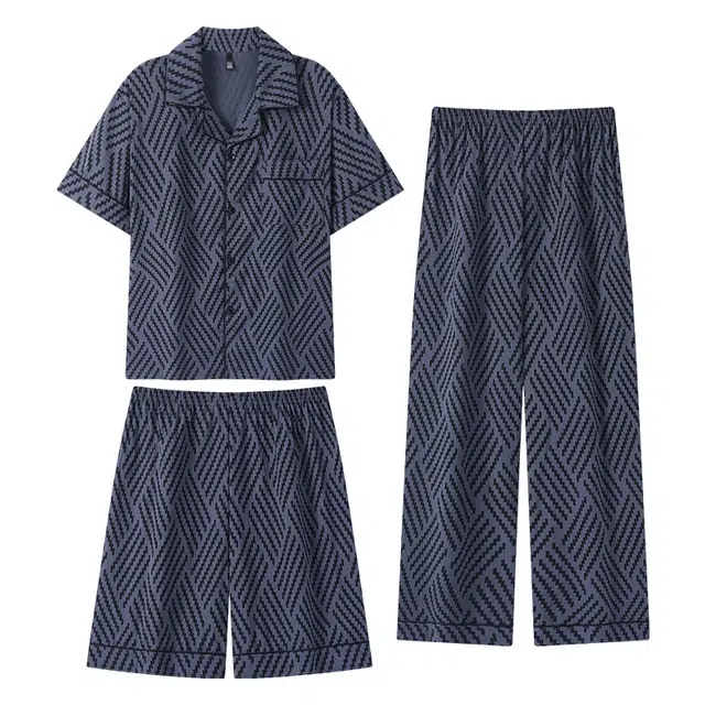 向薇 短裤长裤短袖夏季薄款云朵棉可外穿大码家居服睡衣套装 男款