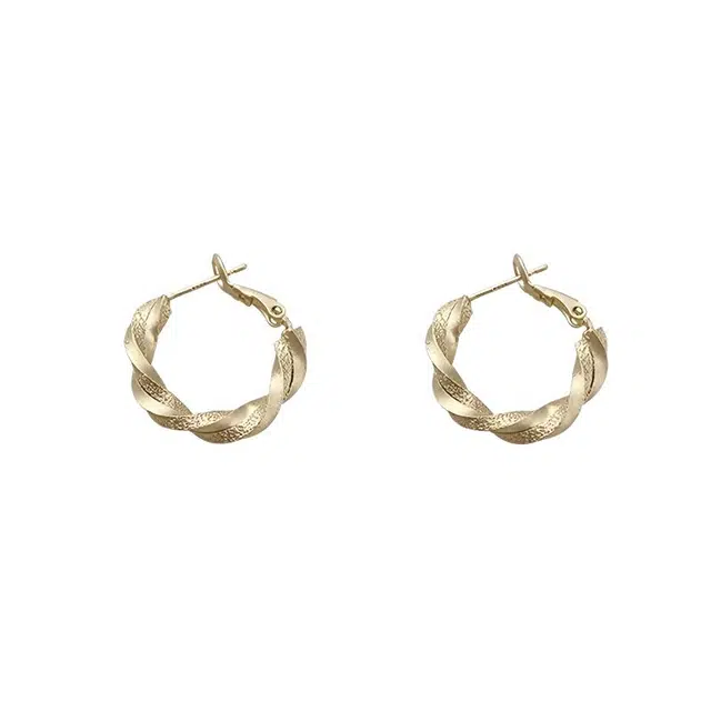 克兰茜 金色交织 莫比乌斯环设计 精致轻奢小众高级感个性养耳洞 优雅气质精致大号通勤风 合金 耳环 女款