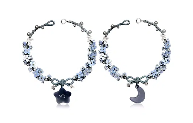 尚银福 星月花朵系列 森系小清新时尚优雅气质轻奢高级感 国潮新中式繁花似锦小众创意设计多巴胺穿搭叠戴手饰 织物 手链 女款