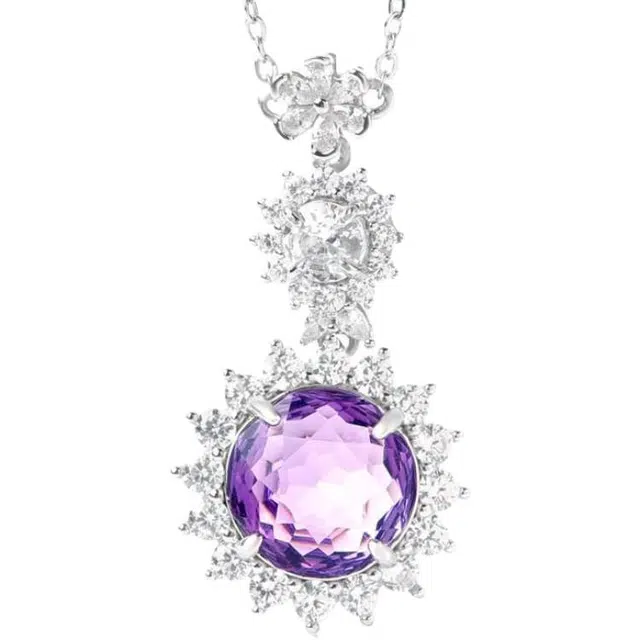 迈奇的礼物 恋爱好运戒面级切工晶宝石锁骨链项链首饰天然 紫水晶 吊坠 女款