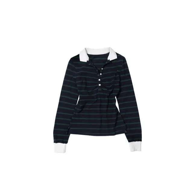 SCULPTOR Shirring Tennis Shirt NavyGreen Stripe POLO