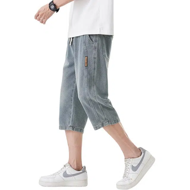 么宁 星空纹美式复古宽松直筒舒适透气痞帅运动休闲七分牛仔短裤 男女同款