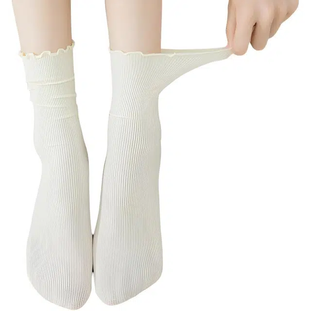 帕兰朵 白色堆堆袜子夏季薄款冰冰袜黑色搭配小皮鞋中筒袜 女款
