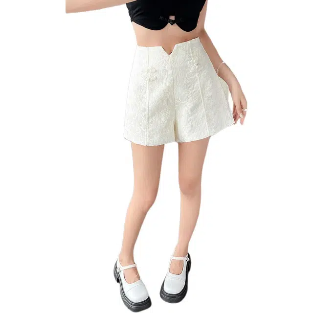 水中花 复古优雅新中式提花高腰国风阔腿休闲短裤 女款