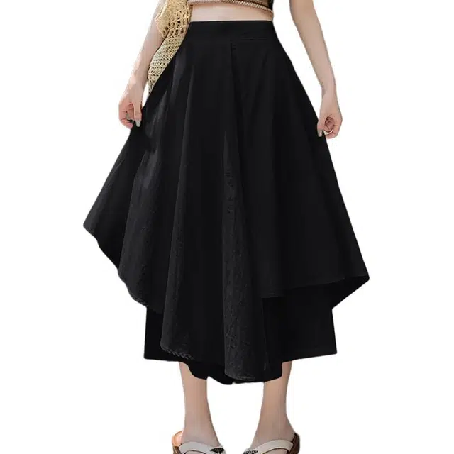 水中花 法式时尚百搭不规则设计假两件阔腿垂坠感大摆休闲裤 女款