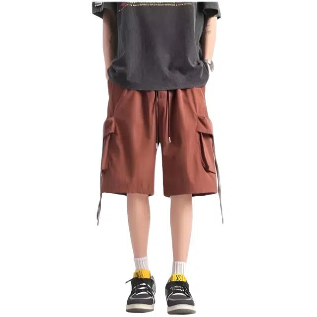 木木兔 夏季美式潮流百搭裤子简约设计感高街五分裤休闲短裤 男女同款
