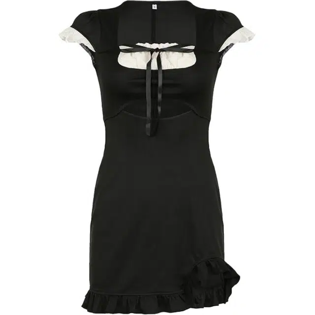 小卷要加油 欧美性感蕾丝假两件镂空裙女短裙修身显瘦辣妹包臀裙短袖连衣裙 女款