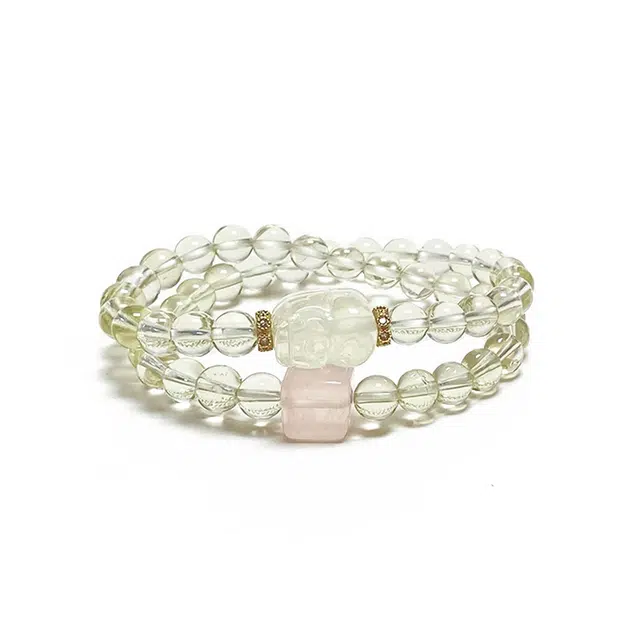 眰恦 招财貔貅 小方糖 蜜罐糖 搭配粉晶 小众手饰饰品 早日发财#好运天然 黄水晶 手串 男女同款情侣款