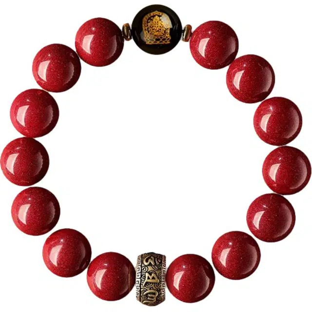 谧月珠宝 生肖顺利本命年国潮时来运转随声佩戴时尚六字真言八大守护神转经复古时尚典雅百搭好运再造辰砂 朱砂 手串 男女同款情侣款