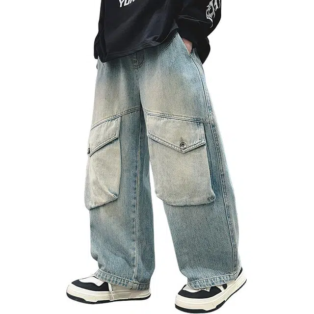 泰迪珍藏牛仔裤 春秋款春季休闲字母印花直筒型长裤 青少年